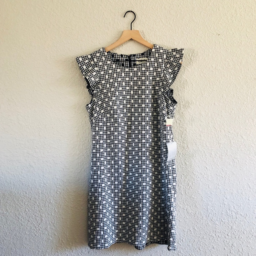 Eliza J Gingham Polkadot Ruffle Sleeve Dress
